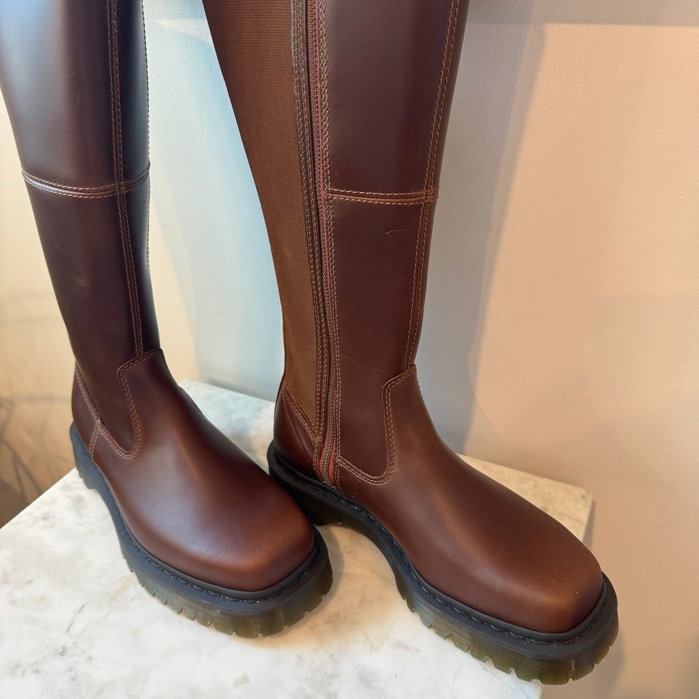 Dr. Martens Amaayah Hi Leather Bex Brown Riding Boots Women's Size 8 Platform - Picture 6 of 13